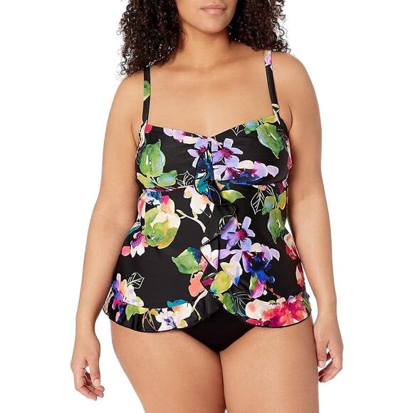 Maxine of Hollywood Other - Maxine Of Hollywood Womens Ruffle Front Floral Tankini Swimsuit Top Size 16